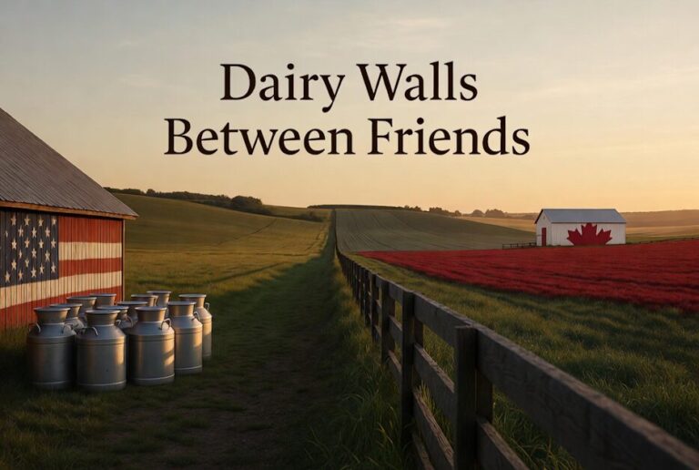 Image accompanying the article on Canadian trade barriers, the 270 percent dairy tariffs and the strain they put on the US-Canada alliance.
