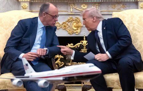 Image accompanying the article on Trump blasting German Chancellor Merz over his criticism of the strikes on Iran and Europe’s nuclear appeasement.